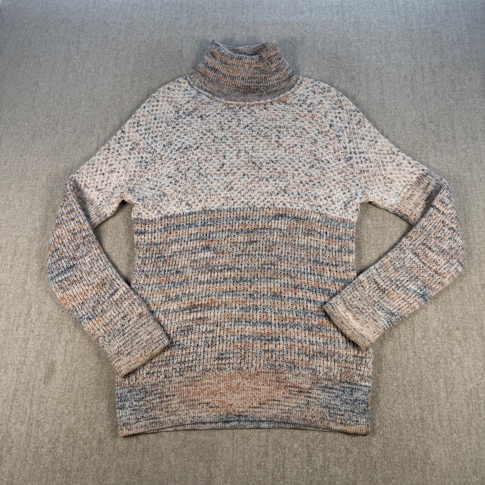 Prana Turtleneck Sweater Womens Large Multi Color Space Dye Knit Organic Cotton